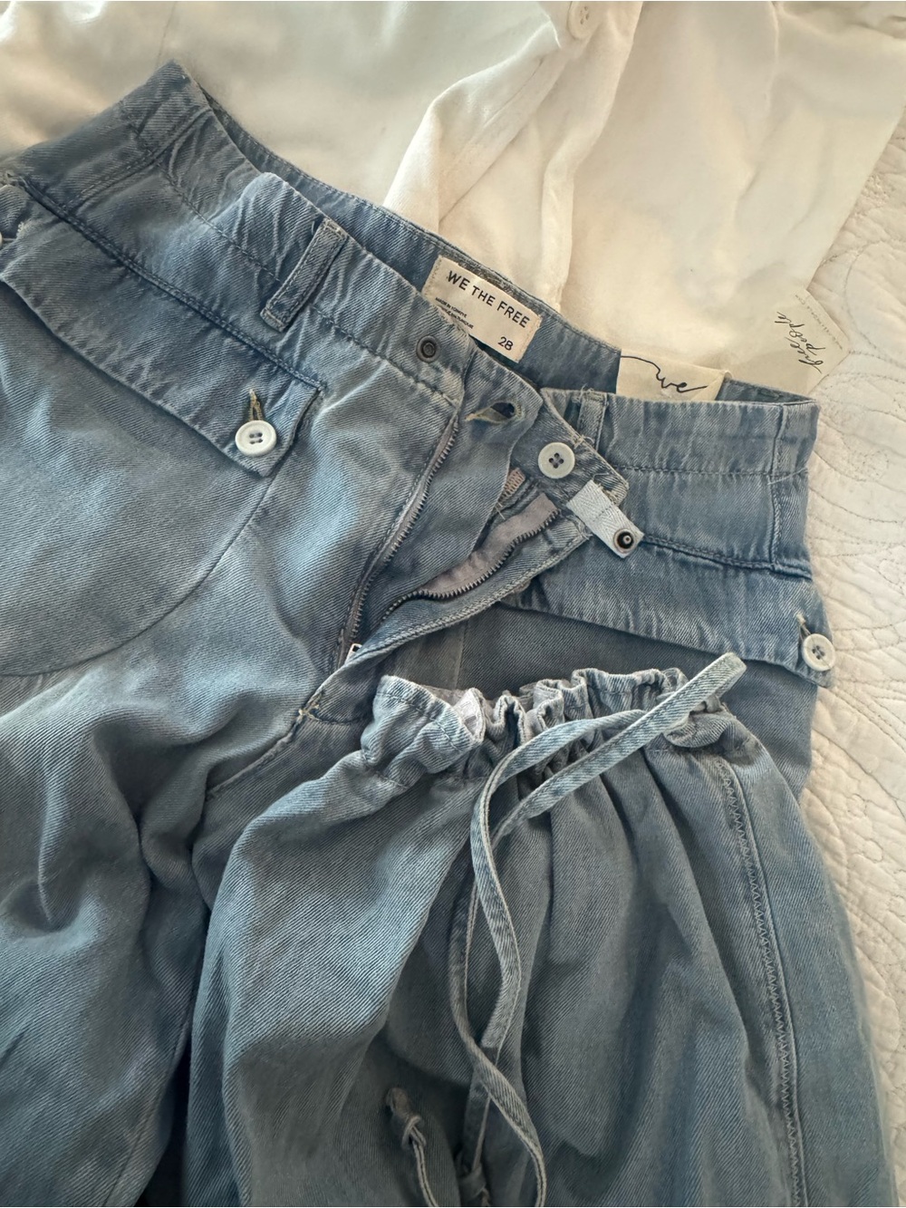 Free People Light Blue Wide-Leg Drawstring Hem Jeans - Picture 2 of 4